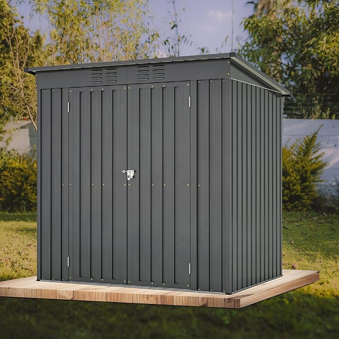 4x6 ft Metal Shed Outdoor Storage Shed,Metal Steel Utility Tool Shed Storage House with Double Lockable Doors and Air Vent for Backyard Garden Patio Lawn Black
