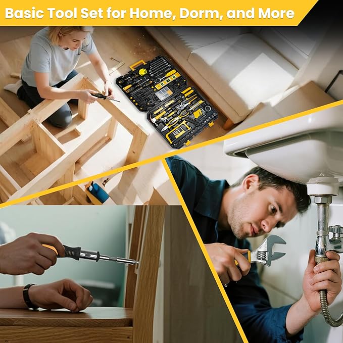 168-Piece Tool Kit Socket Wrench Hand Tool Set with Toolbox Storage Case Household Tool Kit for Home College Dorm Office