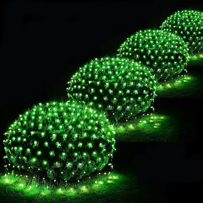 Pooqla 21 ft x 5 ft Net Lights, 360 LED Green Net Light Outdoor Mesh Light Halloween Lights 8 Modes for Bushes Yard Garden Party Decor