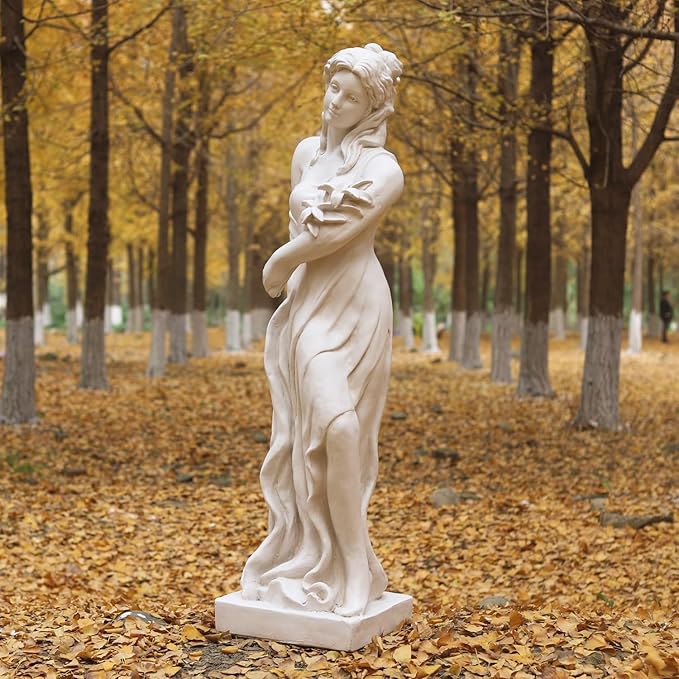 Outdoor Garden Nymph Statue 51 Inch Large Magnesium Oxide Sculpture Goddess of Spring Flowers Greek Mythology Roman Style Outdoor Patio Yard Lawn Porch Decor Ivory