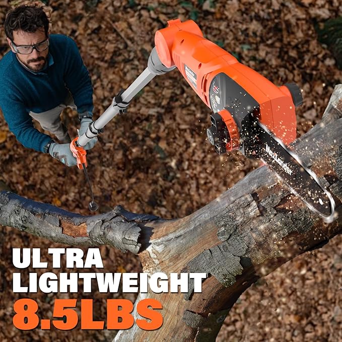 MAXLANDER 8-Inch Electric Pole Saw Corded - 6 Amp Pole Saws for Tree Trimming, 15-Feet MAX Reach Pole Saw, 31ft/s Cutting Speed - Easy Tree Trimming & Tool-Free Setup