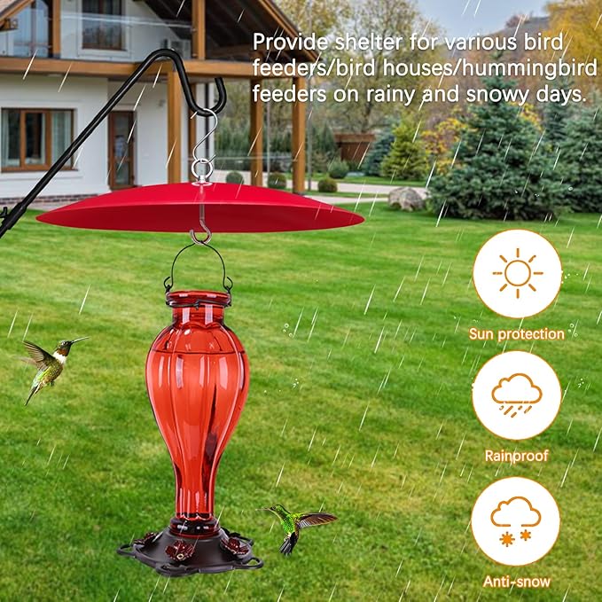 Bird Feeder Baffle, Metal Hummingbird Feeder Rain Guard for Bird Houses,13 inch Hanging Baffle Weather Guard for Outside Red 2 Pack