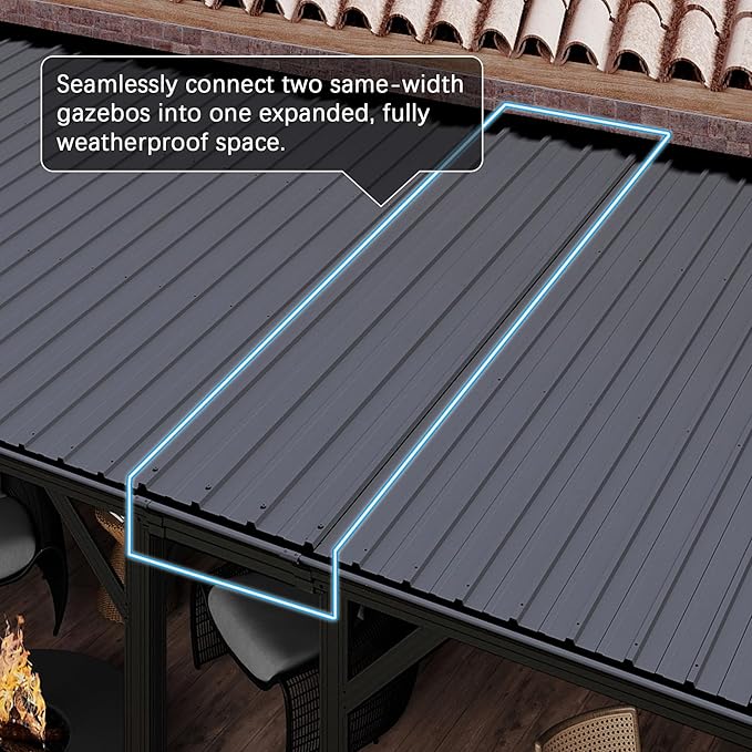 Gazebo Connector Kit for 10ft Width Lean-to Gazebo, Rustproof Steel Roof Joining Panel for Extending and Linking 10'x10', 10'x12' and 10'x14' Wall Mount Gazebos