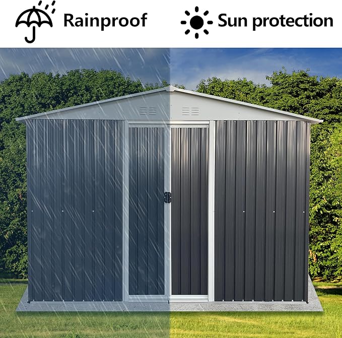 Ball & Cast 6x9 FT Outdoor Storage Shed, Metal Garden Sheds with Punched Vents and Sliding Door, Clearance Tool House with Aluminum Frames for Backyard Patio,Grey