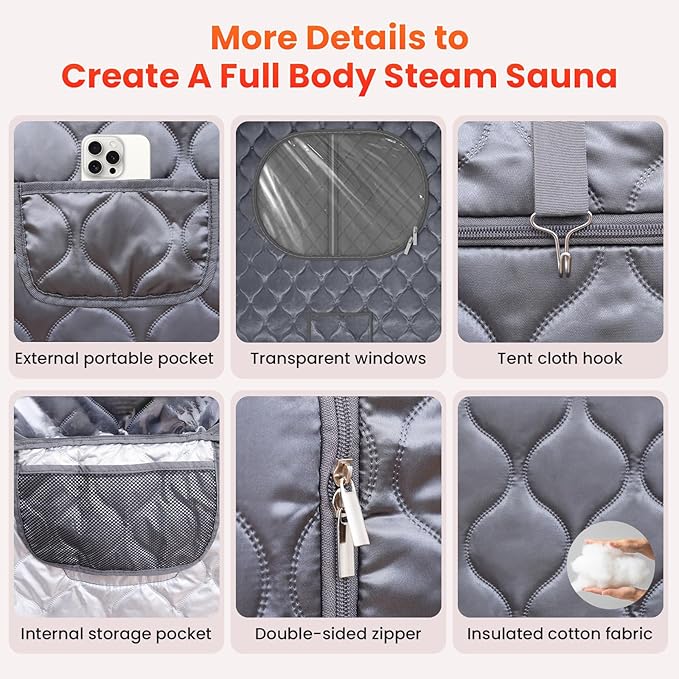 Portable Sauna for Home, Upgraded Personal Steam Sauna Box with 3L 1200W Steamer, Folding Chair, Extra Large Size Foldable Home Sauna 3’X 3’X 5.9’, Full Body Sauna Tent for Relaxation Spa, Gray