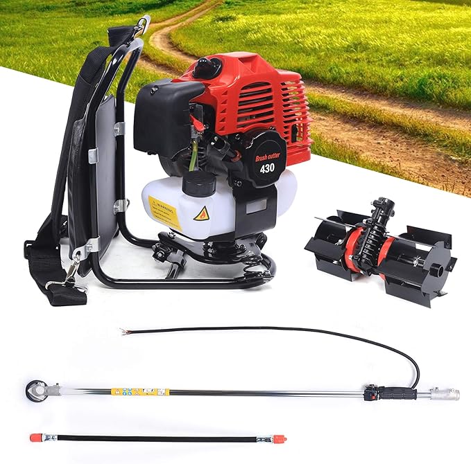 43CC Lawnmower 2-Stroke Air-Cooled Single Cylinder Lawn Mower Grass Catcher Tool Reel Mower Gas Powered Lawn Scarifier Sweeper for Garden Yard Park, 1E40F-5 Engine, TBG430