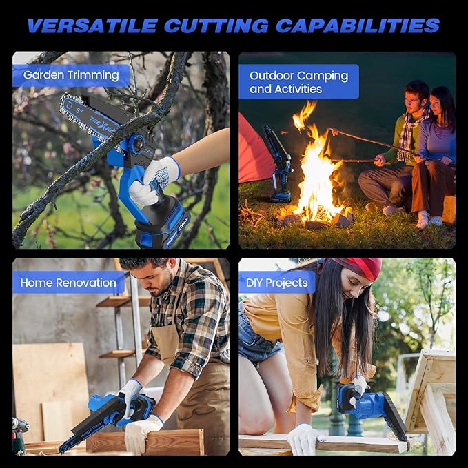 Mini Chainsaw, 6-Inch Electric Chainsaw Cordless, Upgraded 900W Brushless Portable Handheld Small Chain Saw with Auto Chain Regulator & Auto Oiler for Wood Cutting/TreeTrimming/Courtyard (Blue)