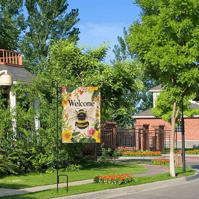 Bee Garden Flag Vertical Double Sided Outdoor Yard Flags 12.5x18 Inch Burlap Banners for House Lawn