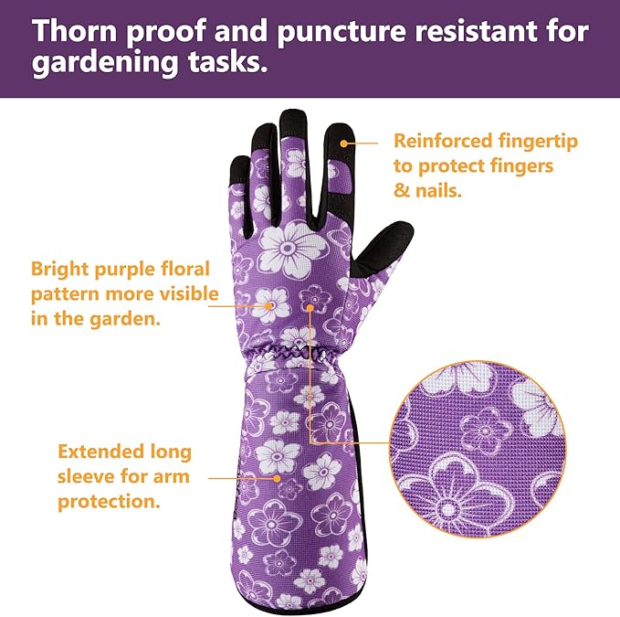 COOLJOB Thorn Proof Rose Pruning Garden Gloves for Women, Long Sleeve Padded Yard Work for Bush, Blackberry, Cactus, Heavy Duty/Puncture Resistant/Machine Washable, Medium, Purple