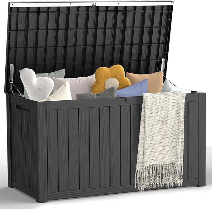 Outdoor Storage Box - Lockable Waterproof UV-Resistant Resin Deck Box for Patio Cushions, Pool Accessories (Black, 180 Gallon)