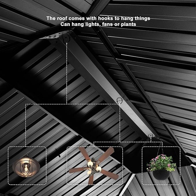 PURPLE LEAF 14' X 20' Outdoor Gazebo with Galvanized Steel Metal Roof Permanent Hardtop Gazebo with Light for Patio Lawn and Garden Large Pavilion Grey