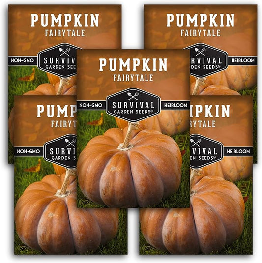 Survival Garden Seeds - Fairy Tale Pumpkin Seed for Planting - 5 Packs with Instructions to Plant and Grow Pumpkins in Your Home Vegetable Garden - Non-GMO Heirloom Variety