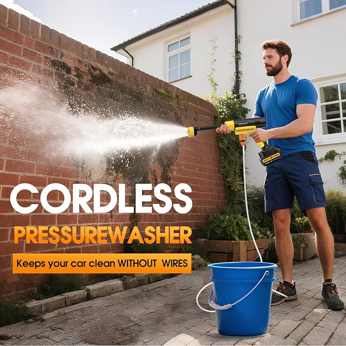 Cordless Pressure Washer Battery Powered, 130Bar/1885PSI Cordless Power Washer with 3.0Ah Battery&Charger&6-in-1 Nozzle, 3 Power Level Handheld Portable Pressure Washer Cordless for Car/Wash/Home/Yard