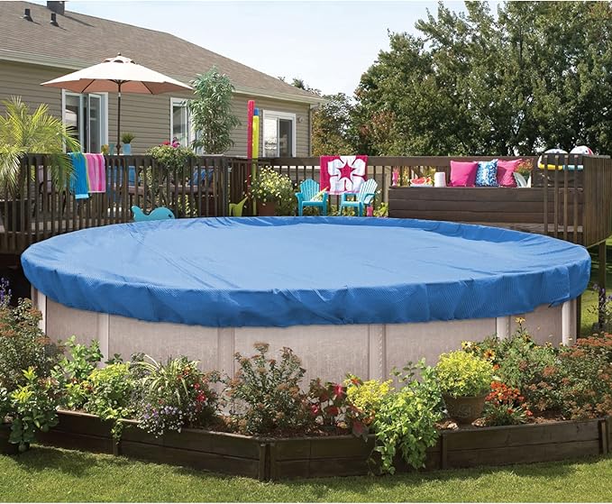 ECOOPTS 10 ft Round Pool Cover for Above Ground Pools, Swimming Pool Cover Protector Winter Safety Cover (Blue)