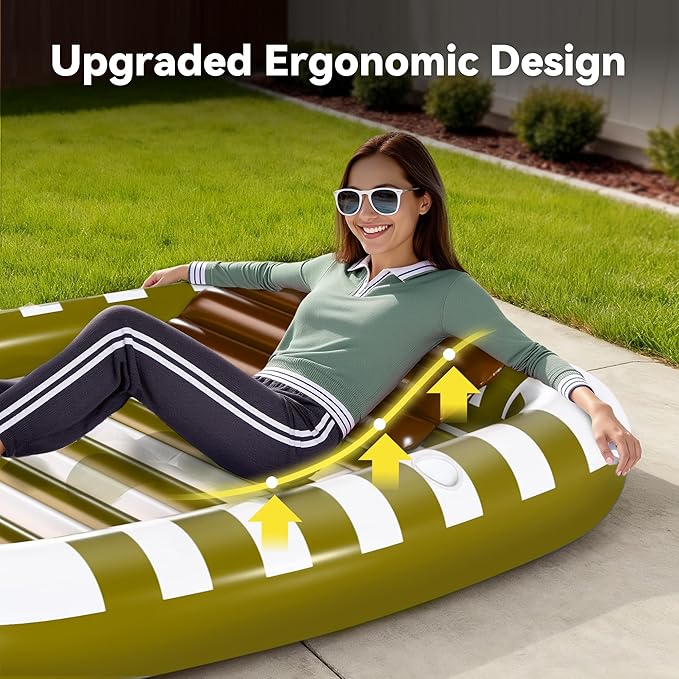 Pool Wave Inflatable Pool Lounger Floats, 80" x 66" Large Tanning Bed for Adult Kids, Outdoor Sun Bathing Floating Blow up Raft W/Pillow, Spray Water Mat, Summer Beach Lake Family Party Gift - Green