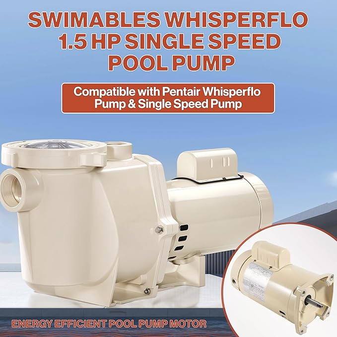 Swimables 011514 WhisperFlo 1.5 HP Single Speed Pool Pump - High Performance Premium WhisperFlo Pool Pumps Replacement - Quiet, Energy Efficient 1.5 HP Inground Pool Pump for Long-Lasting Power