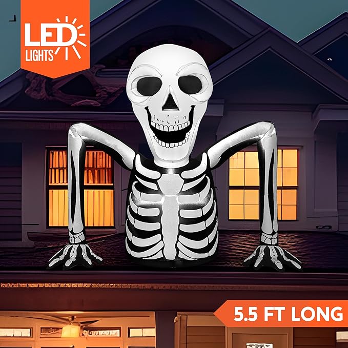Joiedomi 5.5 FT Long Halloween Inflatables Outdoor Decorations, Skeleton Halloween Decor Blow Up Yard Decorations with LEDs, Inflatable Skeleton Ground Breaker for Outside Lawn Garden Decor