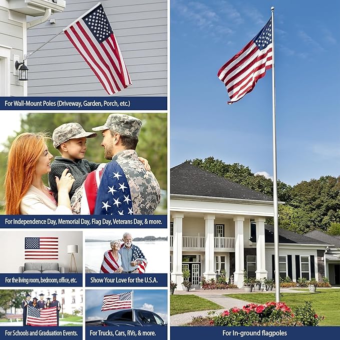 Sleeved Us Flag 2.5x4,Nylon American Flag Sleeve,New 420D Nylon,Heavy Duty Durable TearProof,Embroidered Stars,Sewn Stripes,UV Protection，Sleeved American Flag (Pole NOT Included)