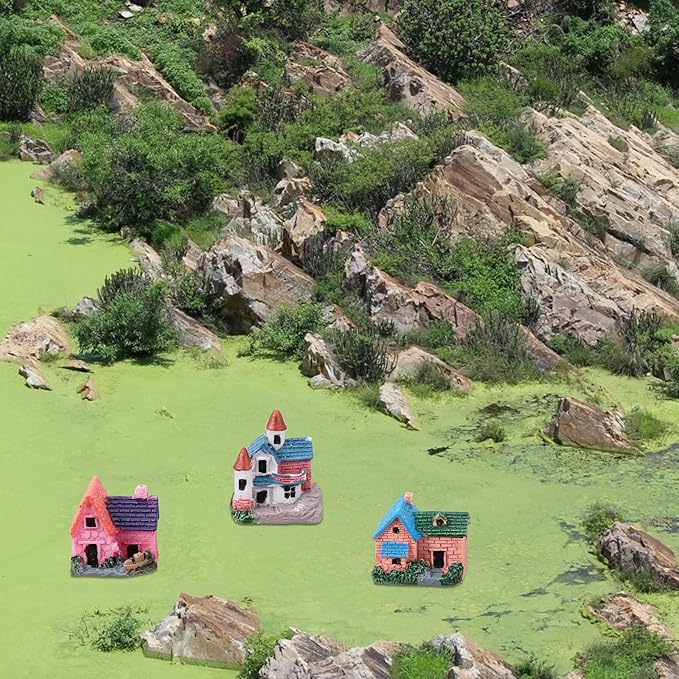 10Pcs Miniature Fairy Garden Resin Houses, Lifelike Village Cottage Figurines for Succulent Plants, Bonsai, Micro Landscape, and Home Decor