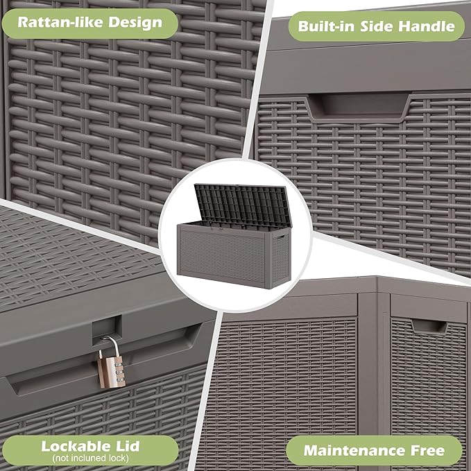 Outdoor Storage Box, 60 Gallon Outside Deck Box Waterproof,Resin Outdoor Storage Cabinet With Lockable Lid,Backyard Storage Bench For Garden Tools,Patio Cushions, Pool Tools, Package Delivery