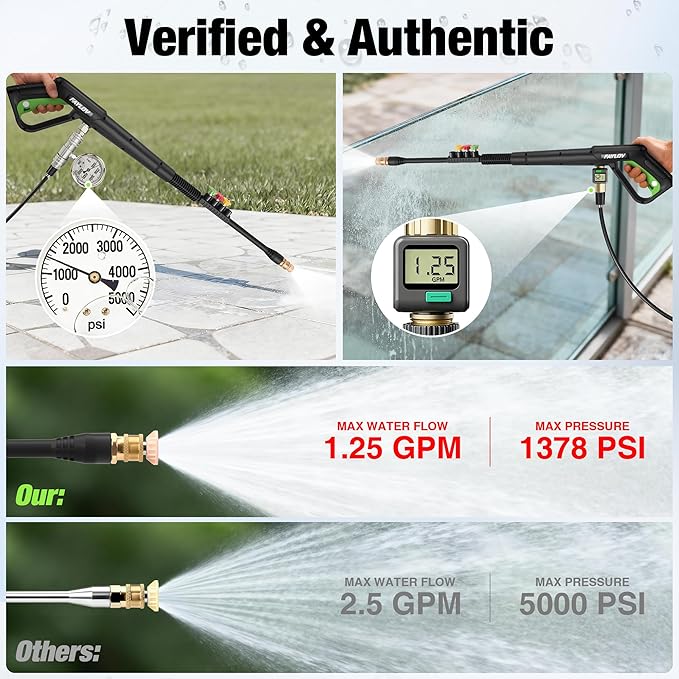 Pressure Washer - True 1378 PSI 1.25 GPM Power Washer with No-Bend 360° Nozzle, Foam Cannon & Complete 4-Nozzle Set for Car, Driveway, Patio