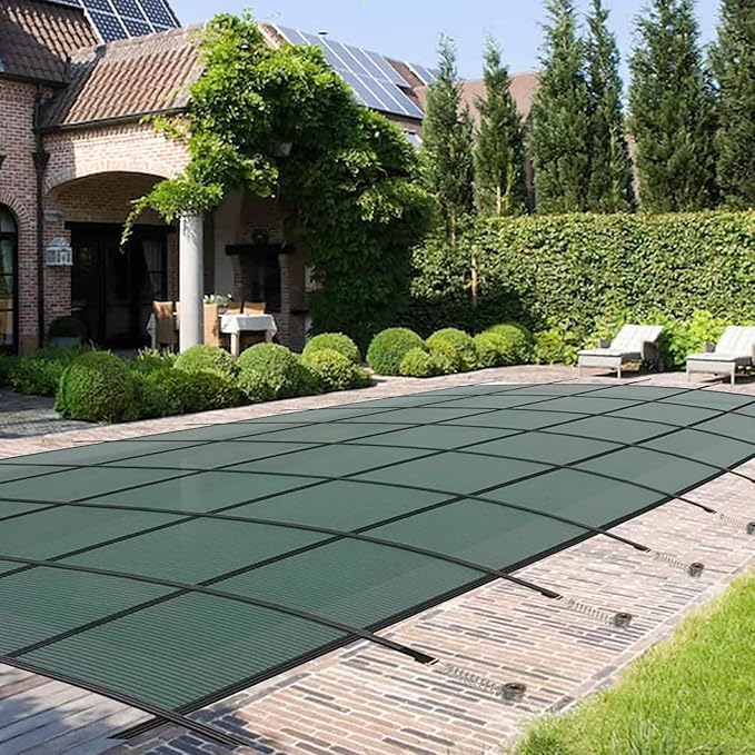 Swimming Pool Safety Underground Pool Cover, Swimming Pool Safety Cover, Cold Resistant Pool Cover 20' X 40' Contains All Hardware for Installation, Sturdy and wear-Resistant, Green