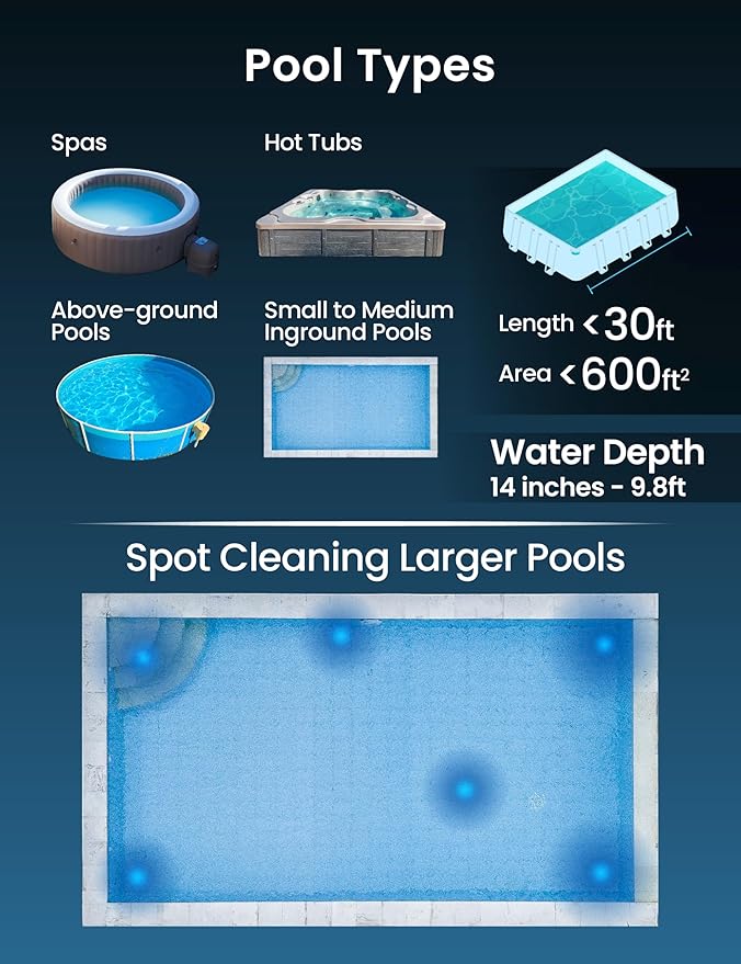 KOKIDO 2025 Cordless Pool Vacuum with 72” Pole, Standard & Fine Interchangeable Filters, Ideal for spot Cleaning, 2 Vac Heads, Spot Clean, for Small Above & Inground Pools, Spas Hot Tubs XV320