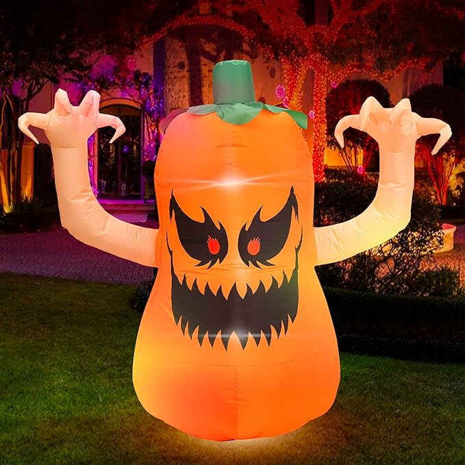 4FT Halloween Inflatable Terror Pumpkin with Build-in LED Lights, Blow up Halloween Inflatable Outdoor Indoor Decorations Large Party Yard Decoration (Terror Pumpkin)