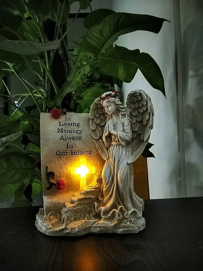 Malister Memorial Gifts - Garden Angel Statue Sympathy Gift with Solar Led Light, Bereavement Gifts, Memory of Loved One, Cemetery Grave Decorations, Remembrance Condolence Gift, Angel Figurines