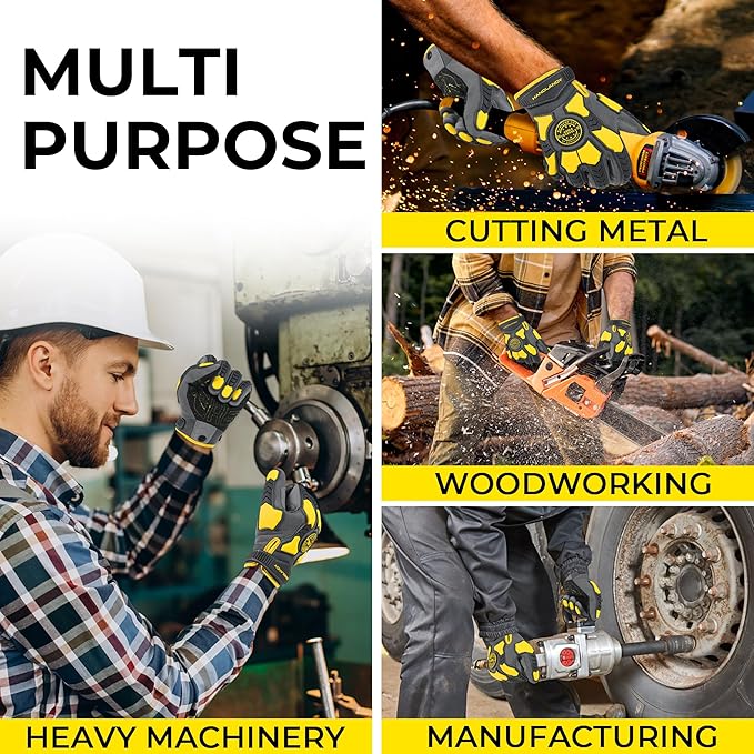 HANDLANDY Anti Vibration Gloves, SBR Padding, TPR Protector, Mechanic Work Gloves (Large, Black)