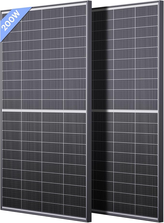 N-Type 16BB 400W Bifacial Solar Panel, 2Pcs 200 Watt Solar Panel 12V, 25% High Efficiency Monocrystalline PV Module for RV Camper Marine Home Rooftop Farm Off-Grid Systems (2 Pack 200W)