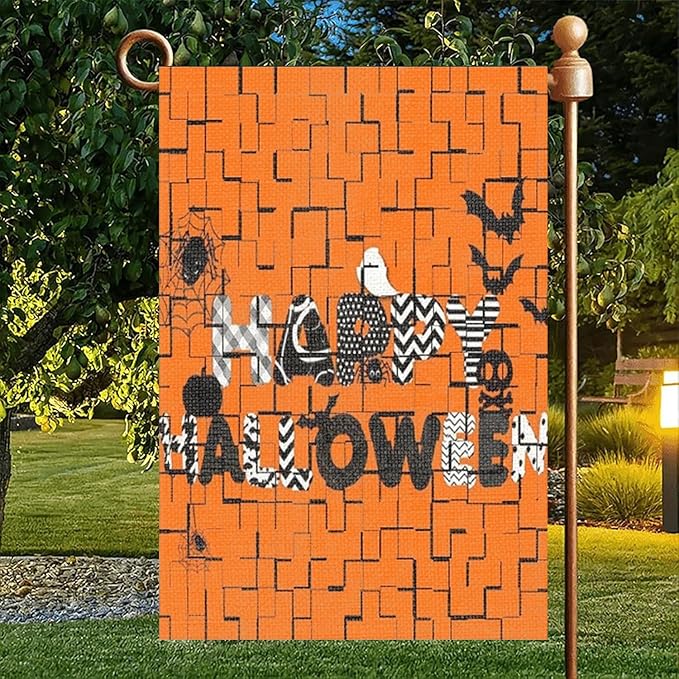 Halloween Garden Flag 12x18 Inch Double Sided Outside Jigsaw Seasonal Farmhouse Yard Festival Outdoor Flag