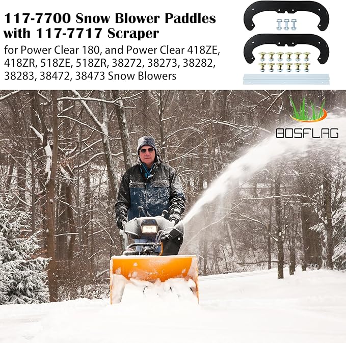 117-7700 Snow Blower Paddles with 117-7717 Scraper Blade Replaces Toro 117-7700 for Toro Power Clear 180 418ZE 418ZR 518ZE 518ZR 38282 38472 38473 38273 38283, 18" Power Clear Snowthrower