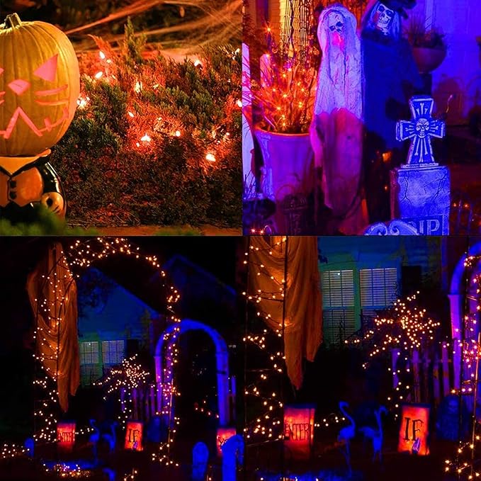 C7 String Lights,25FT Orange Halloween Christmas String Lights for Outdoor Indoor Use,25 Clear C7 Orange Bulbs String Light-Black Wire