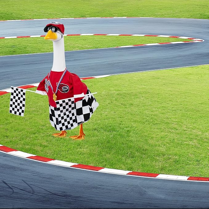Porch Goose Outfits Cement Goose Race Car Driver Costume Clothing Racer Jumpsuit Clothes Goose Racing Suit Accessories