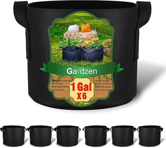 Gardzen 6-Pack 1 Gallon Grow Bags, Aeration Fabric Pots with Handles, Heavy Duty Cloth Pots for Plants