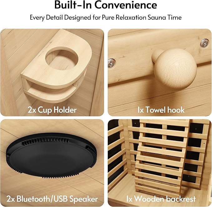 Infrared Sauna at Home 2-3 Person with 7 Color Therapy, Low EMF 2250W Fast Heating Canadian Hemlock Wood Sauna, Indoor Dry Sauna with Bluetooth Speakers for Home, Gym (5Lx3.6Wx6.3H Ft)