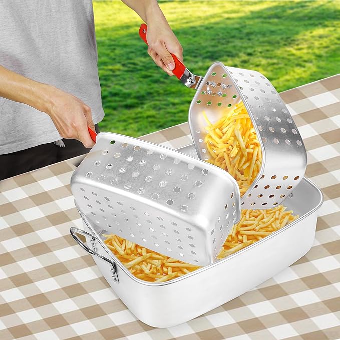 OT1808 Propane Deep Fryer with 18Qt Square Deep Fryer Pot – High Grade Strainer Basket Aluminum Pot for Fish Fry, Seafood Pot – Propane Burners for Outdoor Cooking Include Thermometer