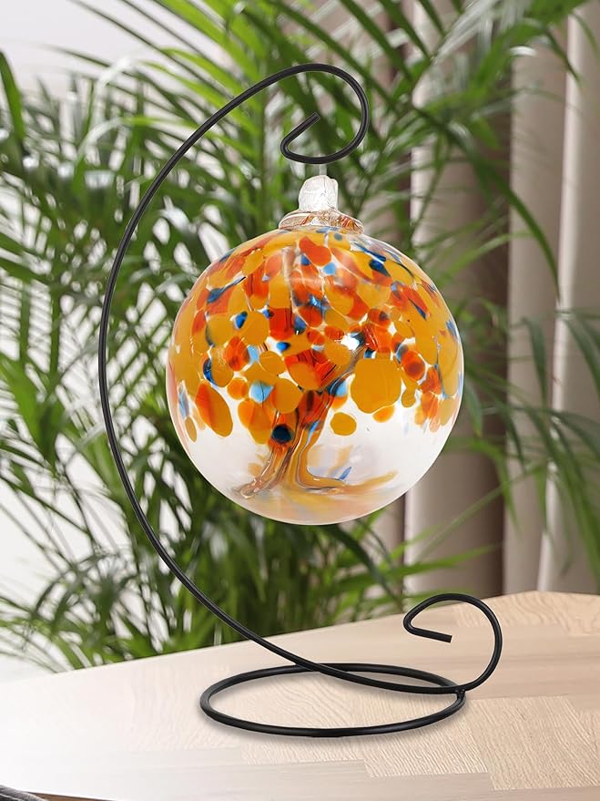 Dale Tiffany AC25005-D4 Rainbow Tree of Life Hand Blown Art Glass Ornament Witch Globe Gazing Ball, Aura, 4" Diameter with Hanging Stand