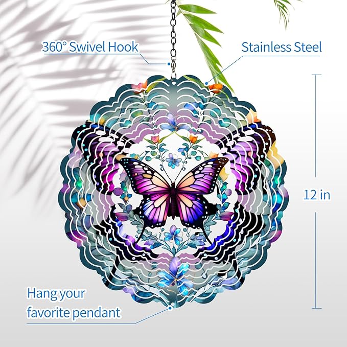 Wind Spinners Outdoor Butterfly - Birthday Gifts for Women Mom Wife Grandma, Hanging Wind Sculptures Wind Spinners, 12 inch 3D Wind Spinner for Garden Decor for Outside, Garden, Patio, Yard, Outdoor