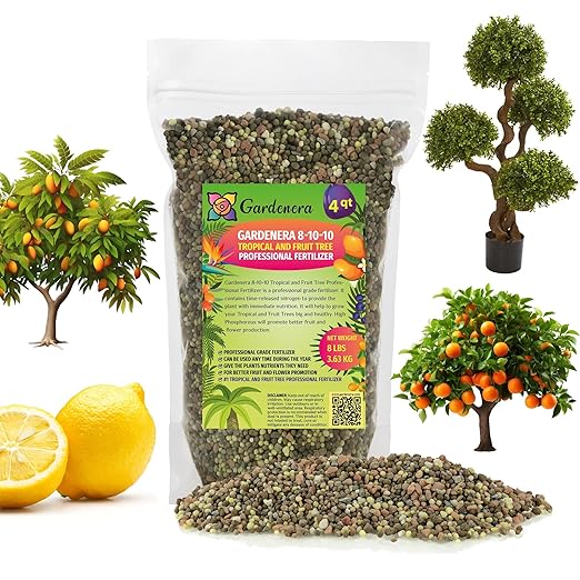 Premium 8-10-10 Fertilizer for Palm Trees, Citrus Plants and Other Tropical Plants by Gardenera - Boost Biomass and Enhance Leaf Color - 4 Quart
