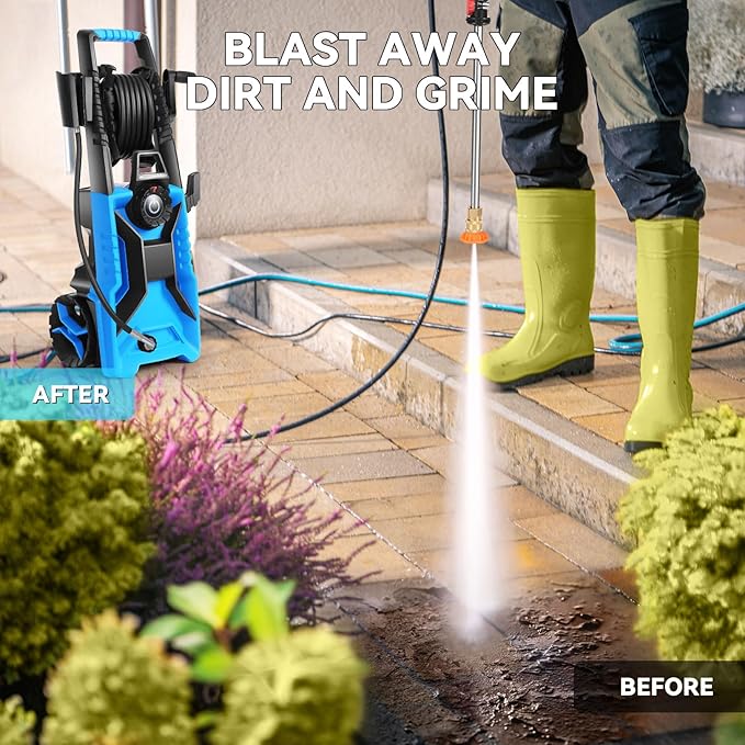 5000 PSI Adjustable Pressure Cleaner, 2025 New Power Cleaner Pressure Adjustable (2500PSI-5000PSI) with 33ft Pressure Hose, 4 Nozzle and Detergent Tank for Cars, Upgraded Blue