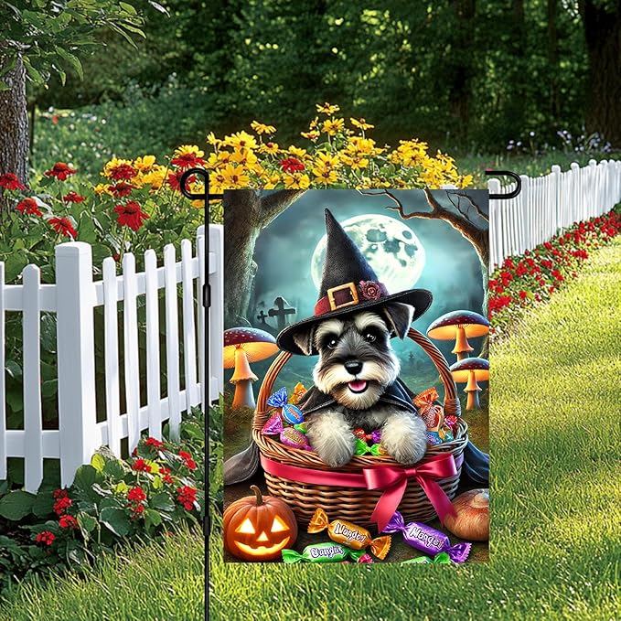 Halloween Cute Garden Flag 12x18 Inch Candy Witch Dog Basket Flag Outdoor Yard Decoration House Banner Porch Lawn Patio Home Decor