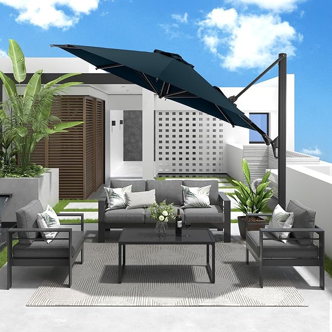 SUNVIVI OUTDOOR Outdoor Patio Umbrella, Patio Umbrella, Market Umbrella, Large Outdoor Umbrella, Metal Pole Umbrella with Push Button Tilt and Crank, Polyester Canopy