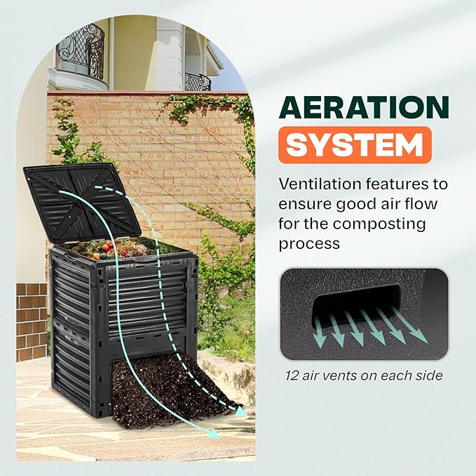 Idzo Garden Compost Bin Outdoor 80Gallon, Outdoor Composter Bin with Large Capacity & Easy Assembling, Quick Composting, Space-Saving