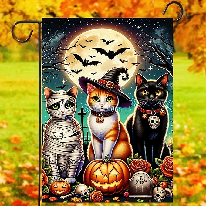 Halloween Decorations Outdoor Garden Flag 12x18 Inch Double Sided Cat Pumpkin Fall Decor Yard Lawn Patio Porch Banner Halloween Garden Flag