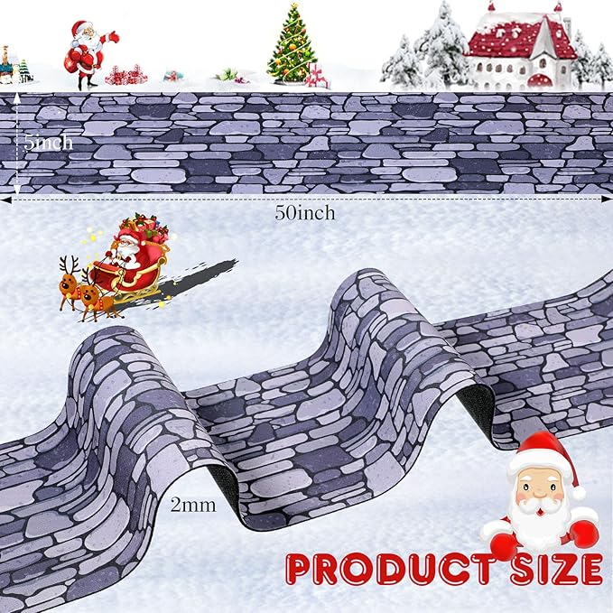 Marspark Christmas Village Accessories 5 x 50 Inch Christmas Miniature Road Village Street Mat Xmas Snow Street Decorations for Little Landscape(Gray Gravel Road Style)