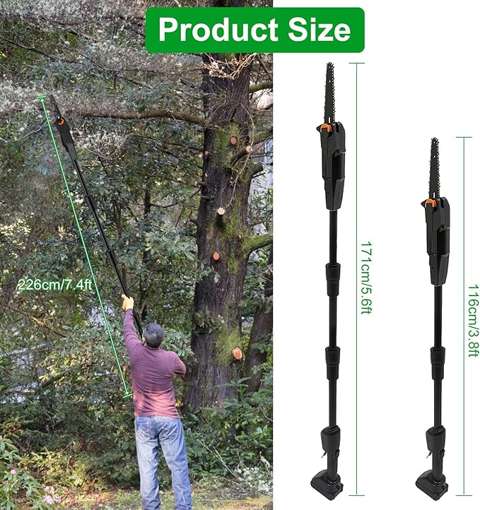 Pole Saw, 2025 Upgraded 6-Inch Cordless Pole Saws for Tree Trimming, 13-Feet MAX Reach Electric Pole Saw, 33ft/s Cutting Speed, Pole Chainsaw Tree Trimmer with 2Pcs 3000mAh Battery & Charger