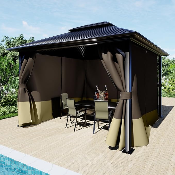 BPS 10' x 13' Gazebo Curtain Privacy 4-Panel Sidewall Outdoor Replacement Shade (Only Curtain)