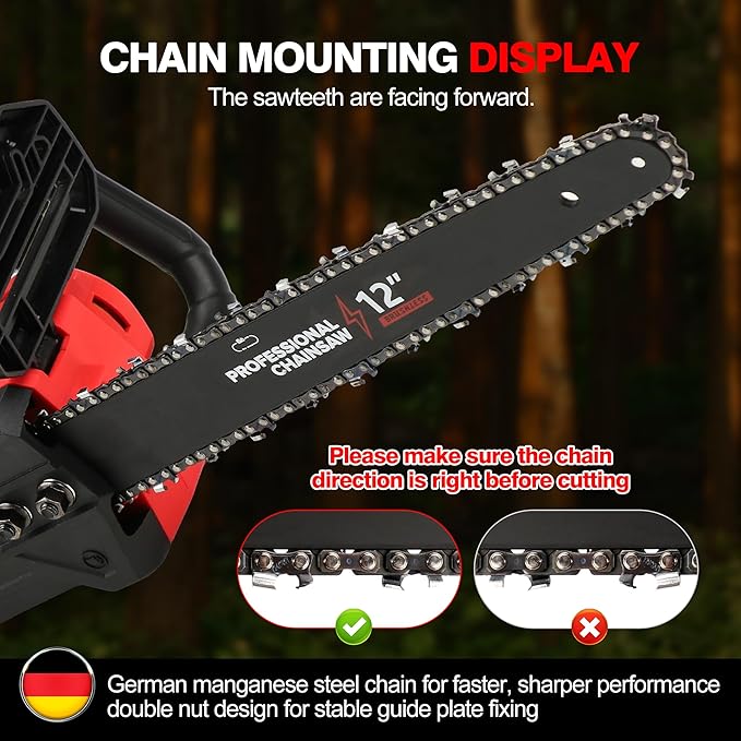 Brushless Electric Chainsaw 12" Cordless Tool Only for Milwaukee M18 18V Battery with Auto Oiler & Security Lock, for Tree Trimming and Branch Wood Cutting (Tool Only) (for Milwaukee 18v Battery)